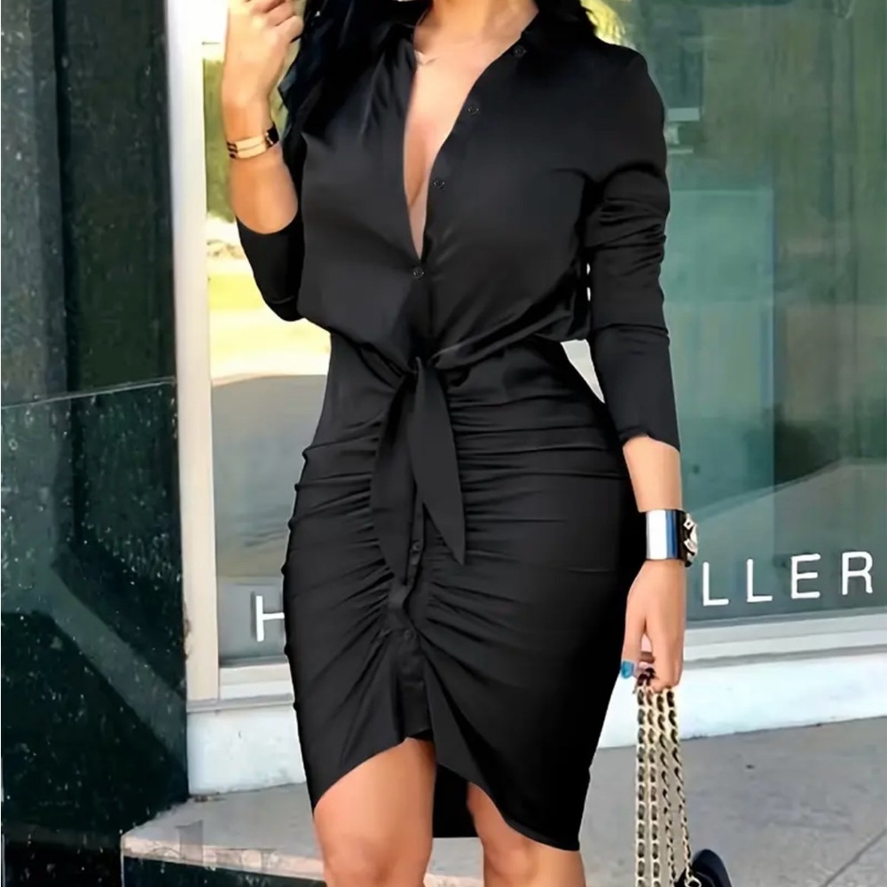 Elegant Black Button-Up Dress